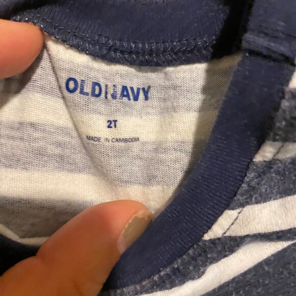 Old Navy Navy/White Striped Dress with Pink Embroidered EMA Size: 2T - Picture 3 of 4